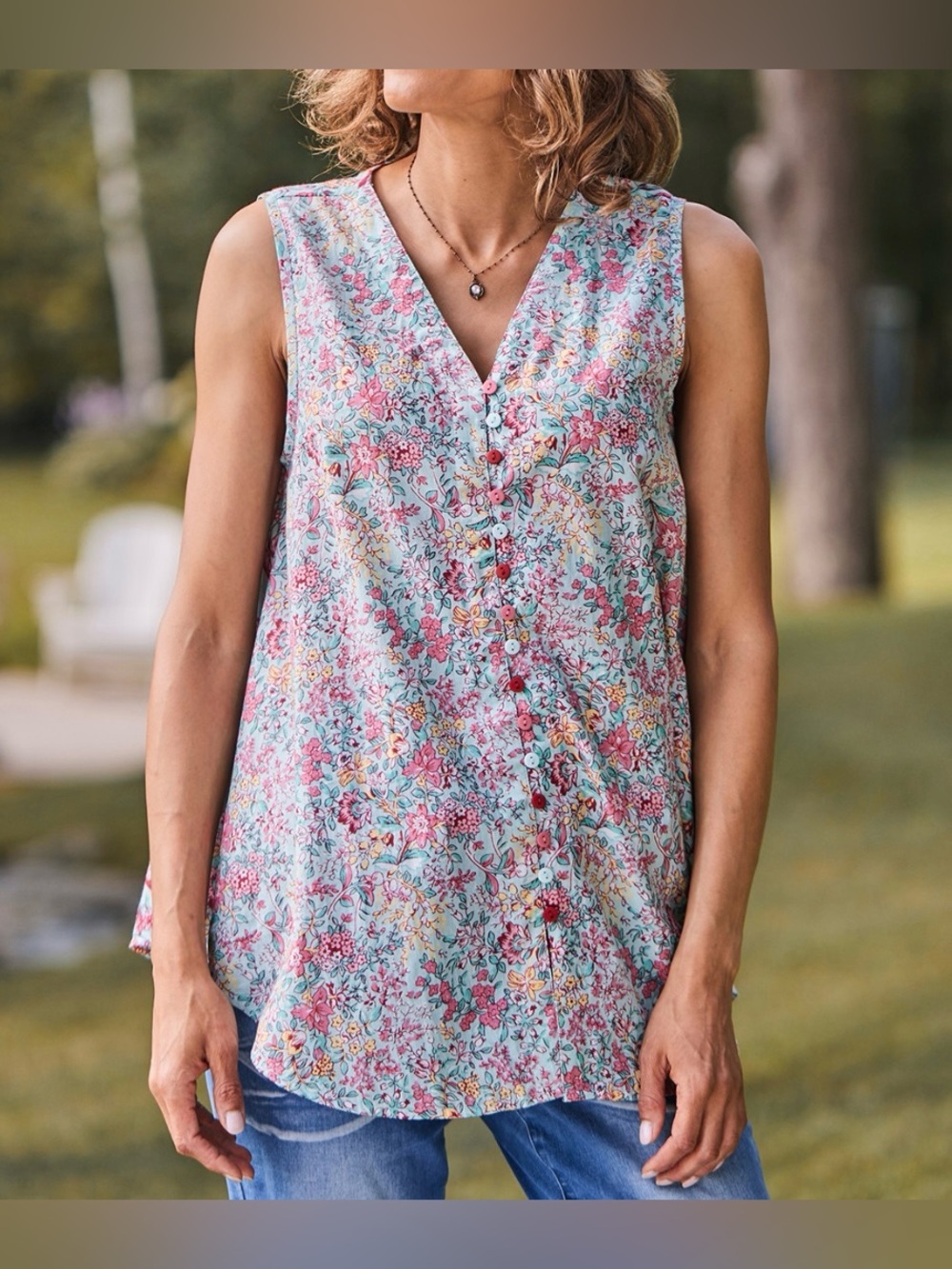 April Cornell Multicolor Floral Sleeveless V-Neck Button-Front Blouse - Size XS